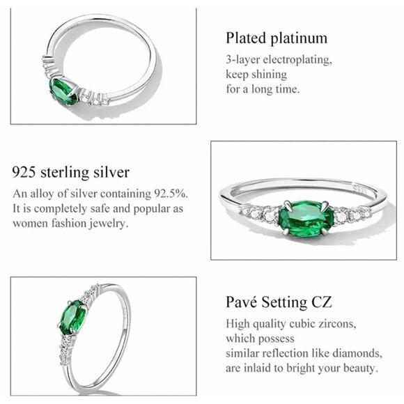 NWT Dainty Ring Sz.8 S925 Sterling Silver Stamped Green & Clear Zircon Timeless - Picture 5 of 9